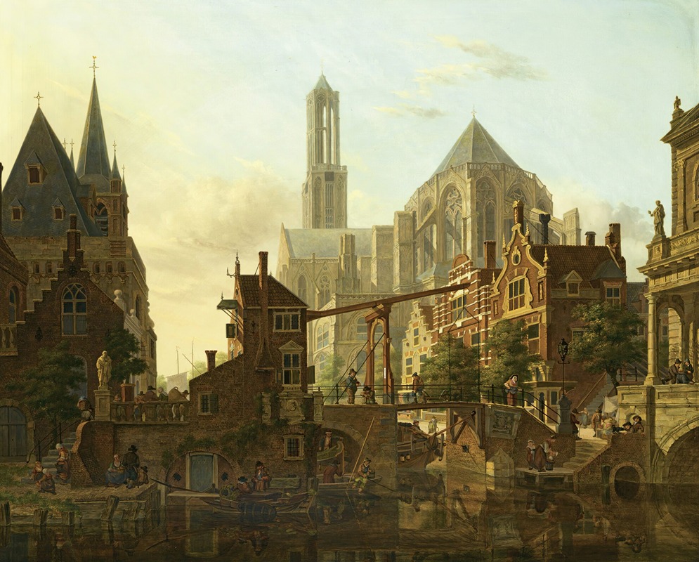 Jan Hendrik Verheijen - A Lively Townscene, Utrecht