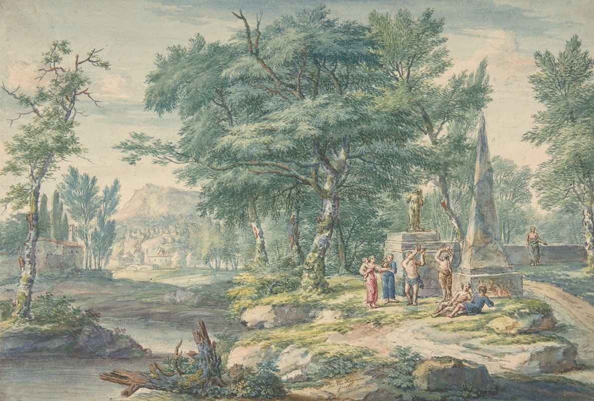 Jan van Huysum - Arcadian Landscape with Figures Making Music