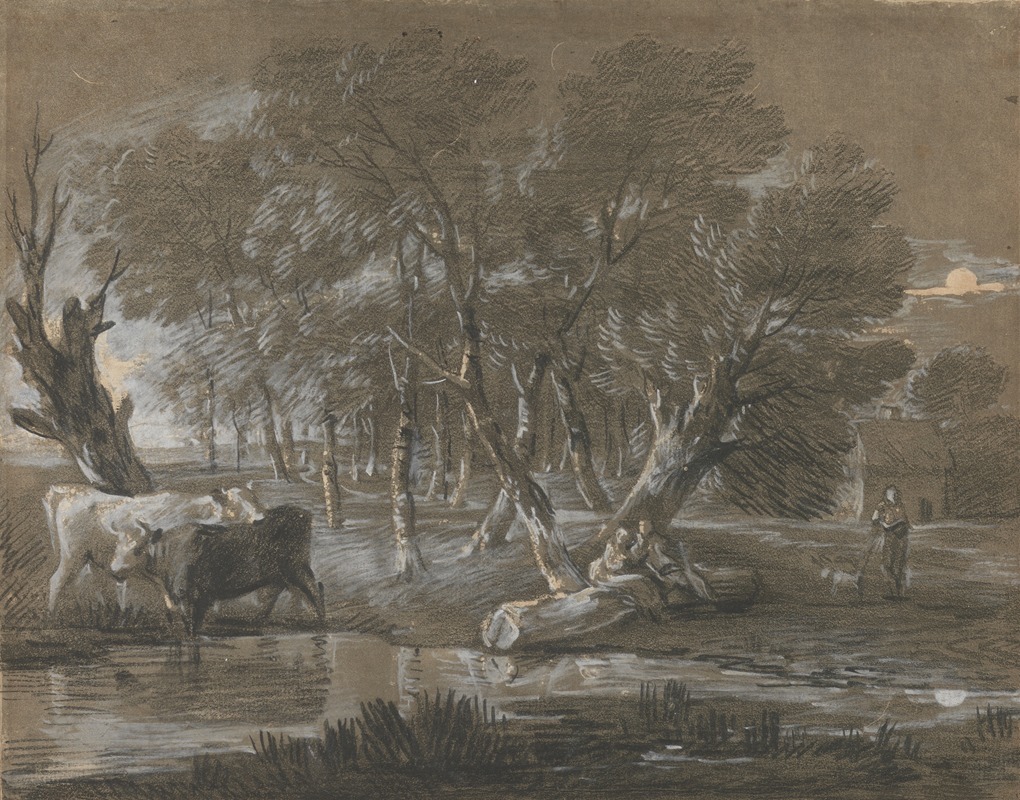 Thomas Gainsborough - A Moonlit Landscape with Cattle by a Pool