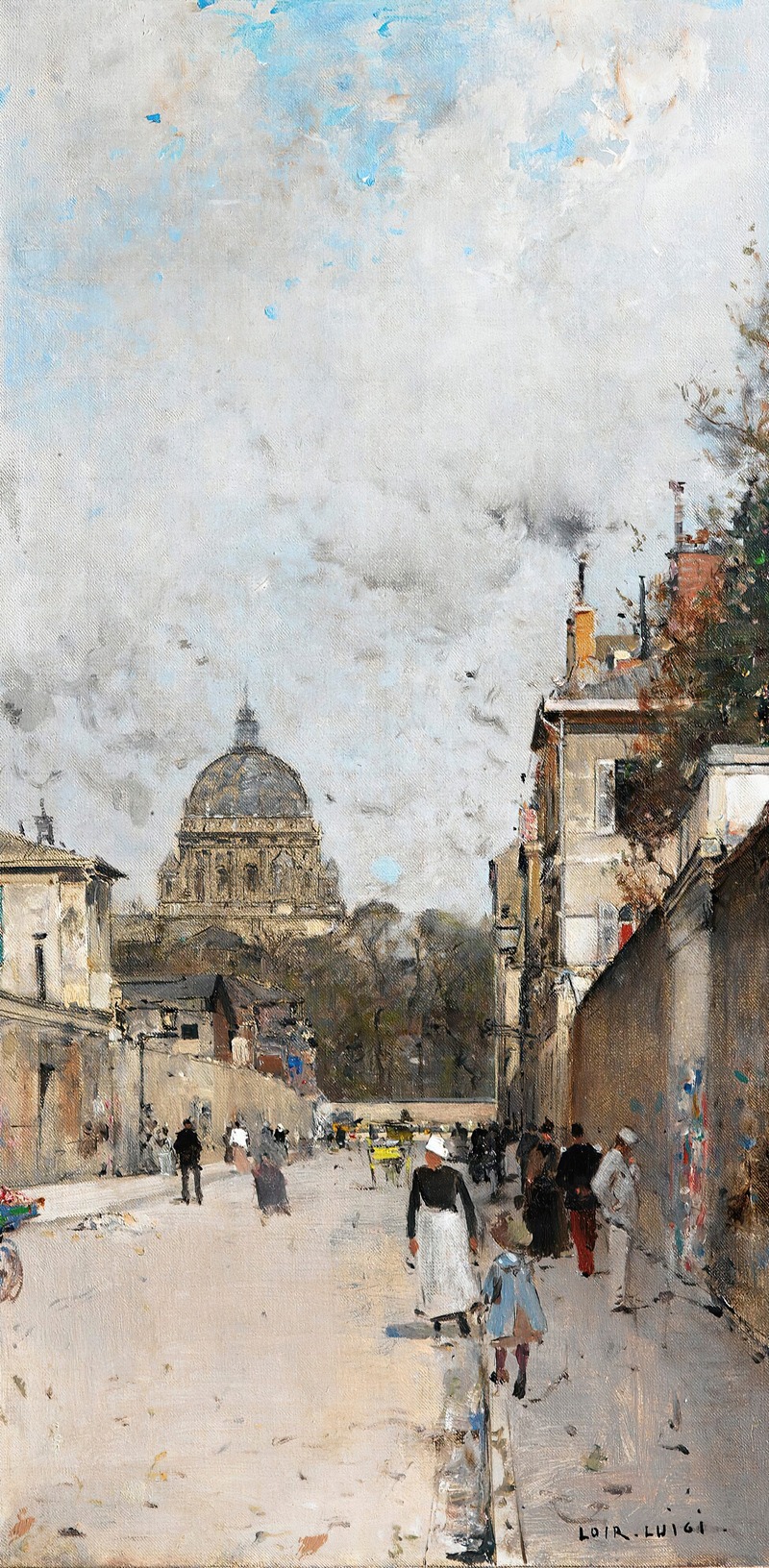 Luigi Loir - View of the Val de Grâce Street in Paris, the Val de Grâce church in the background