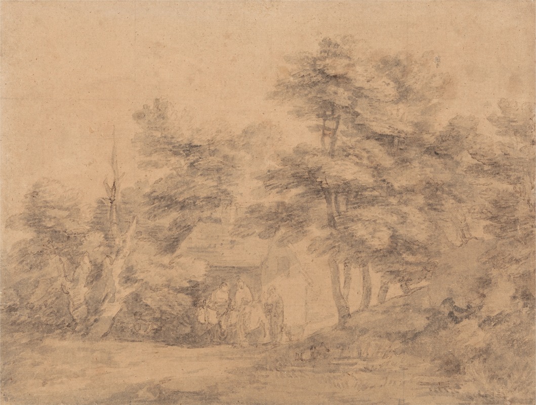 Thomas Gainsborough - Wooded Landscape with Figures, Donkeys and Cottage