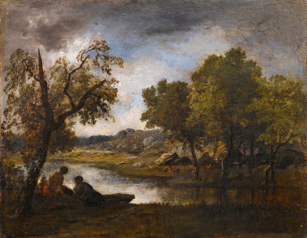 Narcisse-Virgile Diaz de La Peña - Two bathers on the bank of a lake