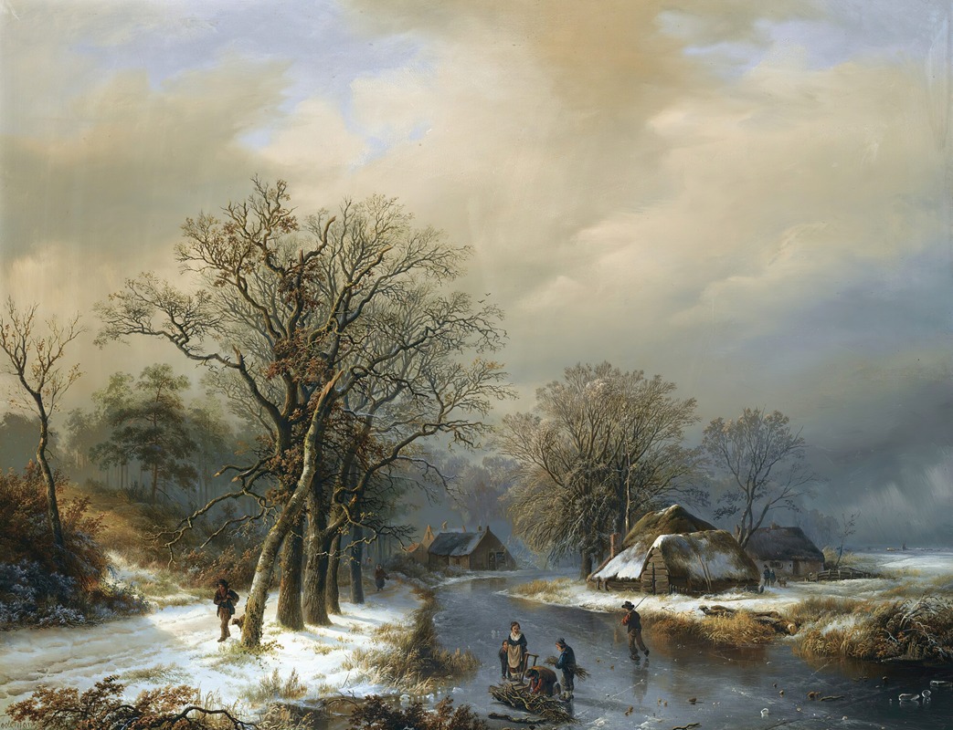 Willem Bodeman - A Winter Landscape With Woodgatherers On The Ice