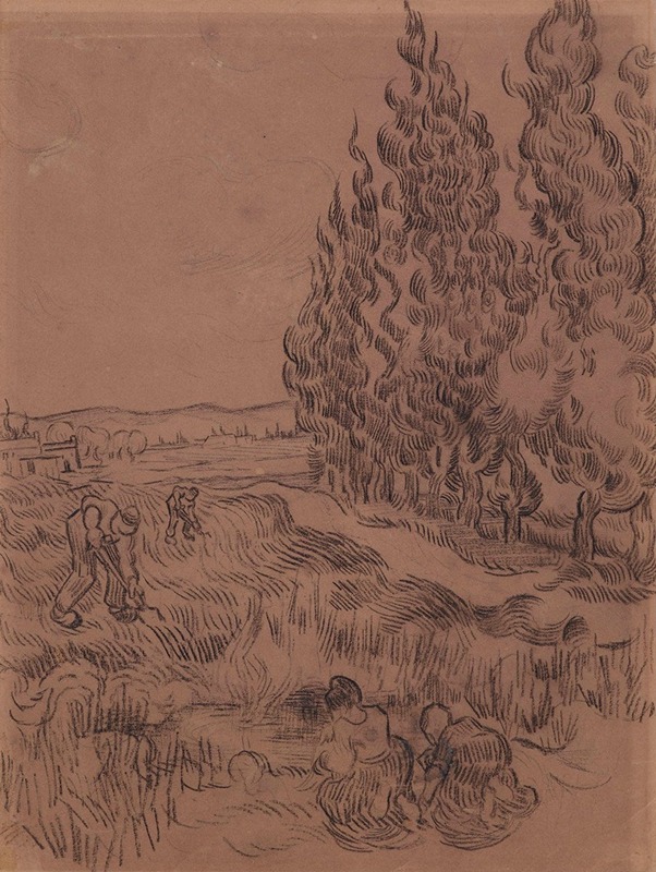 Vincent van Gogh - Cypresses with four people working in the field