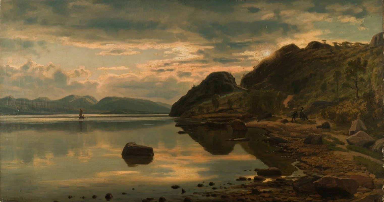 Aftenstemning. Skogsfjord, Mandal by Amaldus Nielsen - Artvee