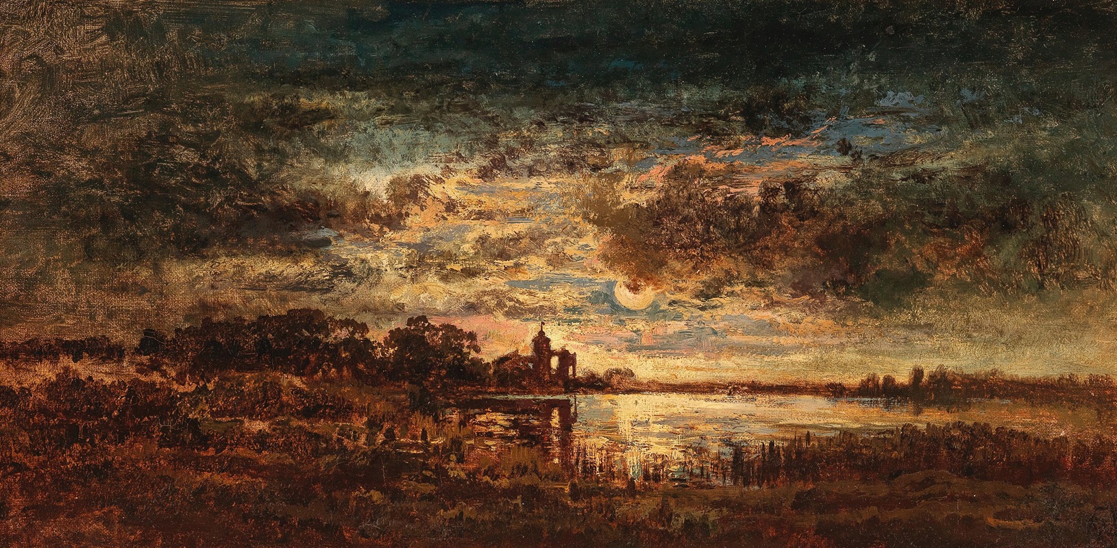 Anton Waldhauser - Abendliche Seenlandschaft im Mondlicht