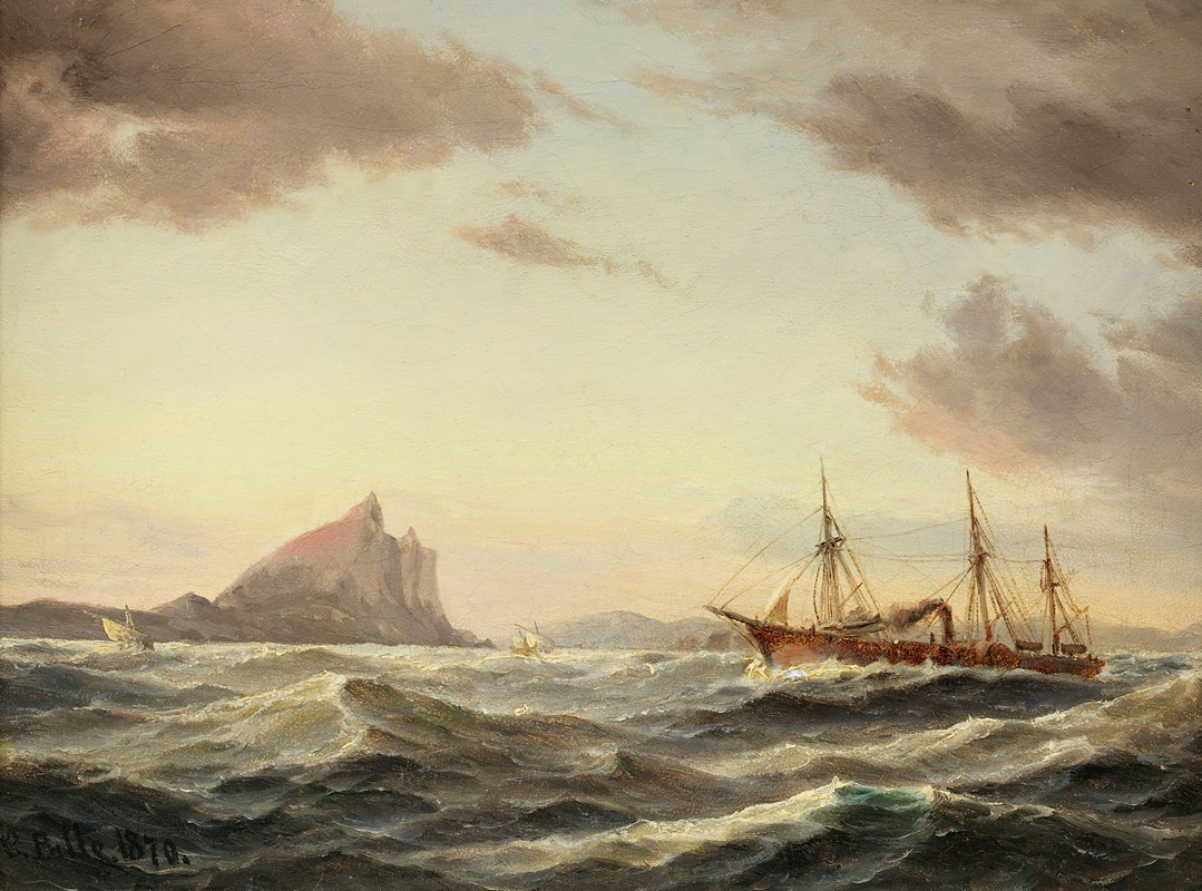 Carl Bille - Dampfschiff vor dem Fels von Gibraltar