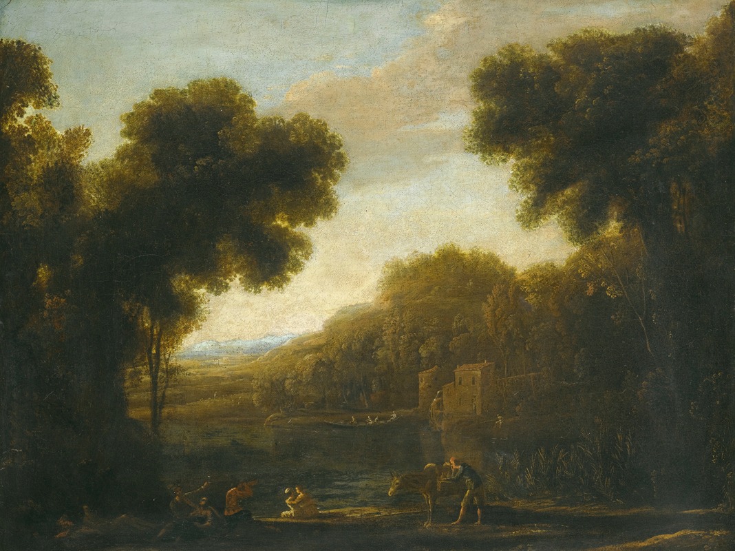 Claude Lorrain - A River Landscape With Travellers On The Bank