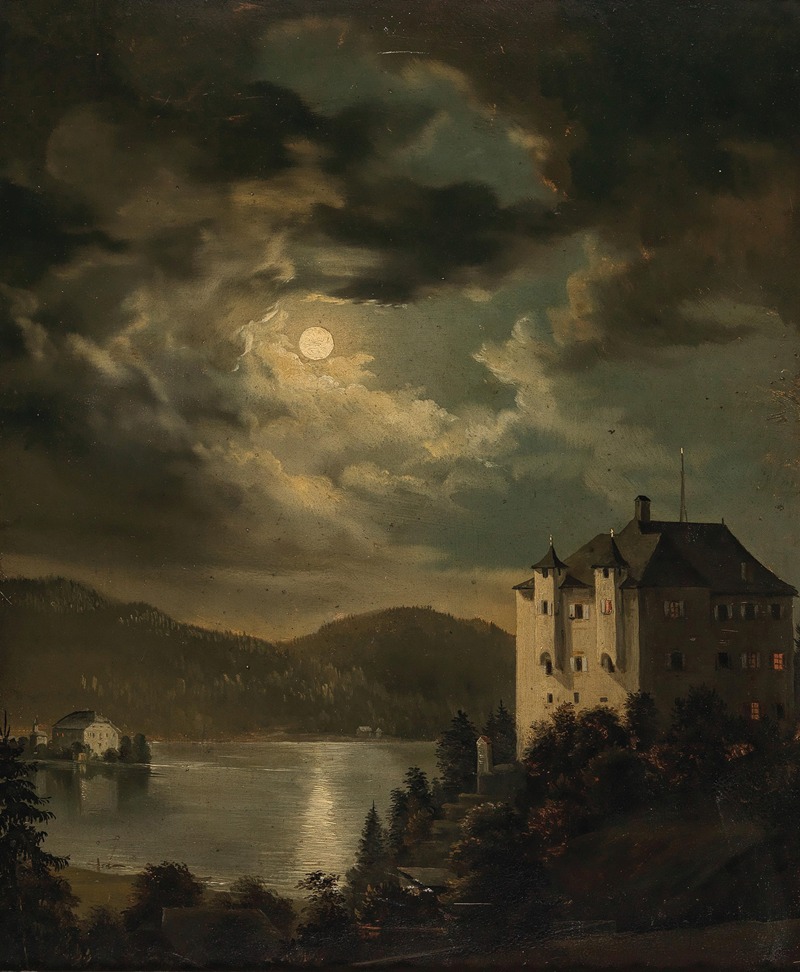 Clementine von Rainer - Wörthersee, Mondstimmung über Schloss Freyenthurn mit Blick auf Loretto