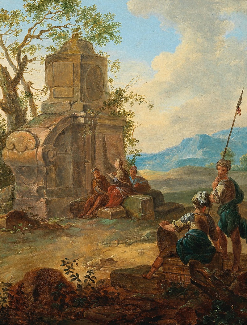 Franz de Paula Ferg - A landscape with ruins and resting figures