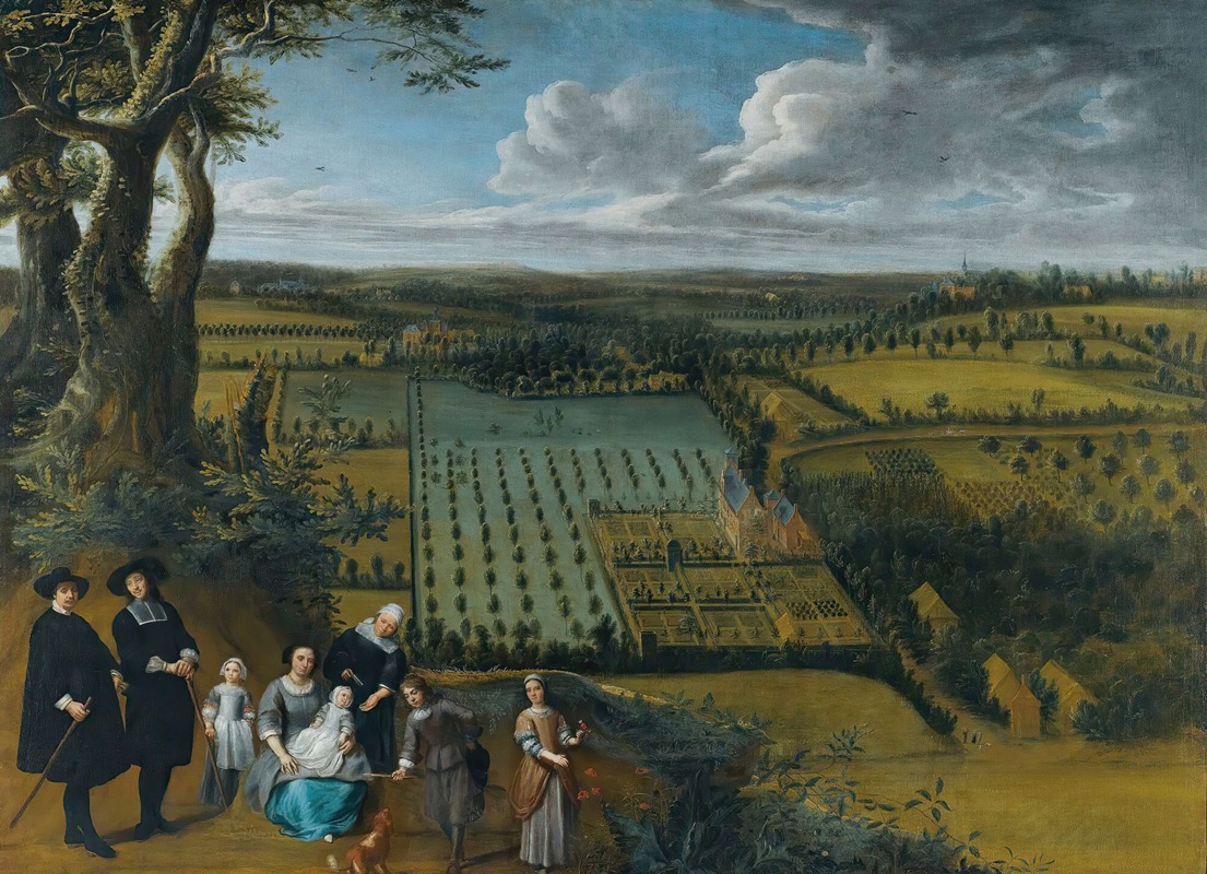 Gillis van Tilborgh - A Family Portrait Said To Be Of The Van Der Witte Family, Depicted On A Rise Overlooking Their Estate