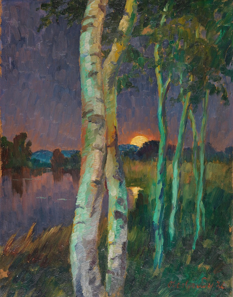 Hans Emil Oberländer - Birken bei Sonnenuntergang