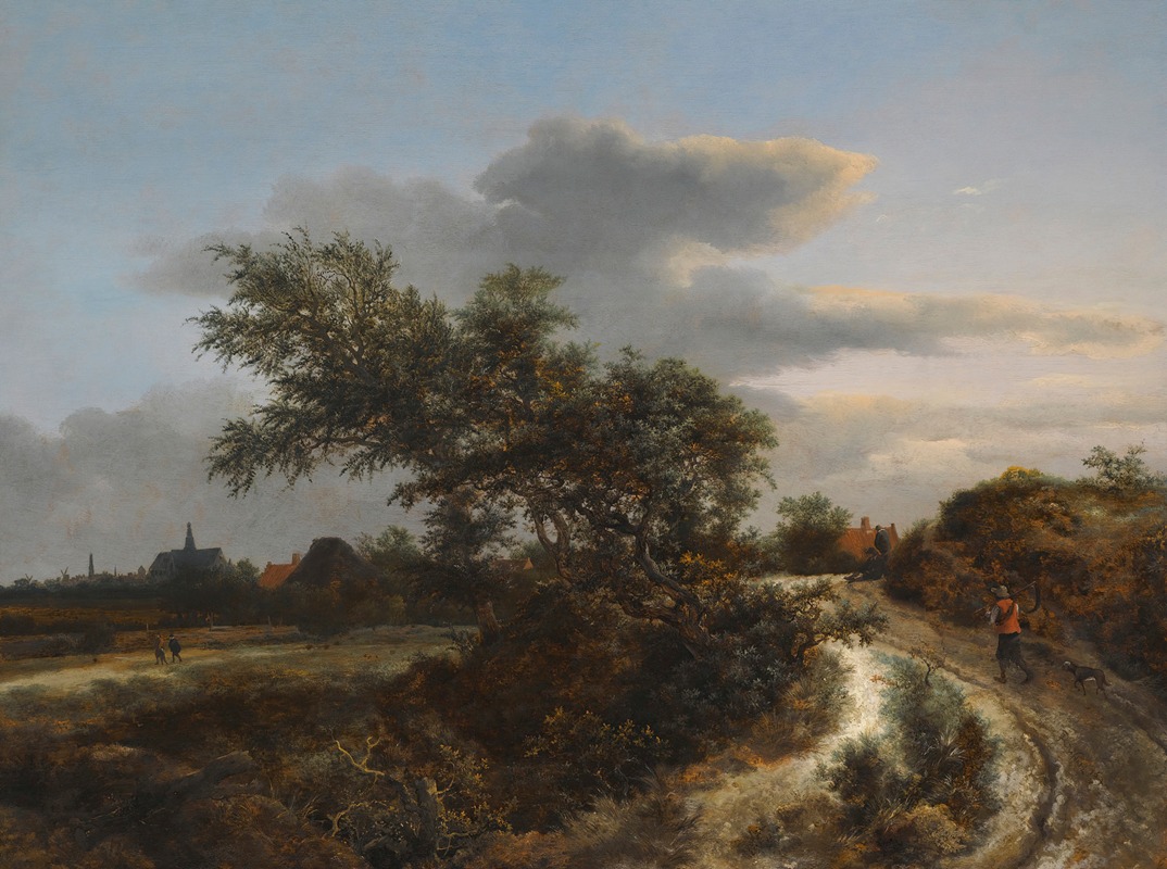 Jacob van Ruisdael - A Dune Landscape With A Farmer On A Sandy Road, And A Distant View Of Haarlem