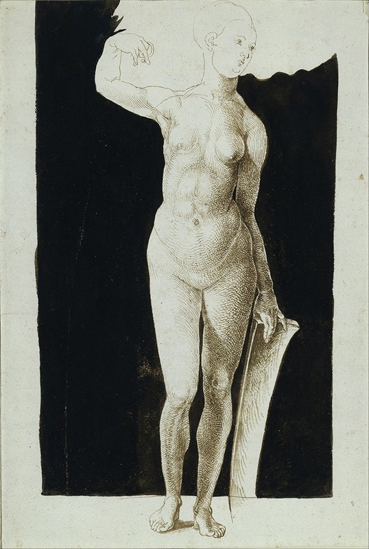 Albrecht Dürer - Proportion study of female nude with a shield