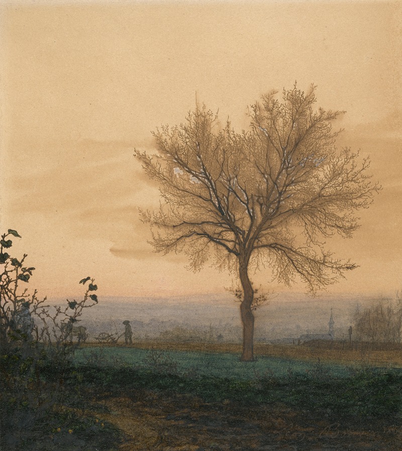Léon Bonvin - Landscape with a Bare Tree and a Plowman