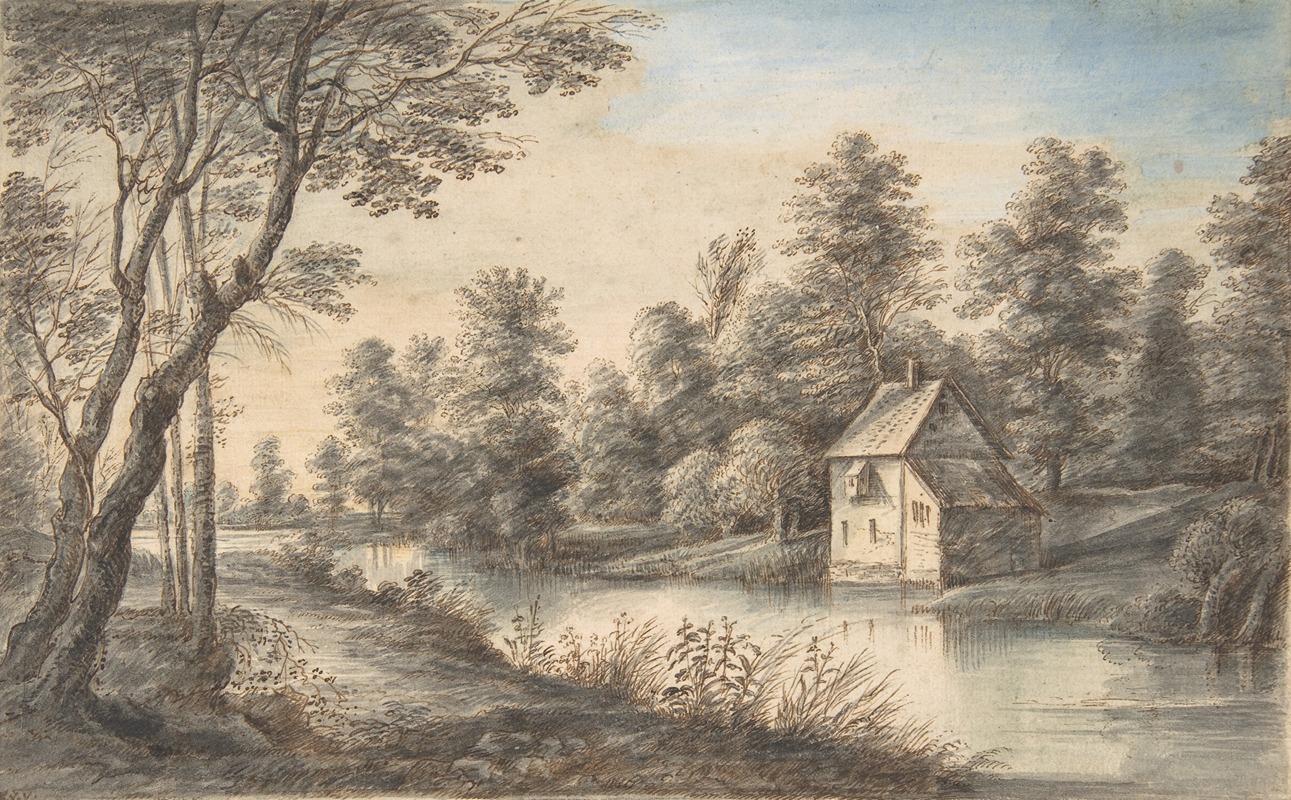 Lucas van Uden - Wooded Landscape with a House beside a River