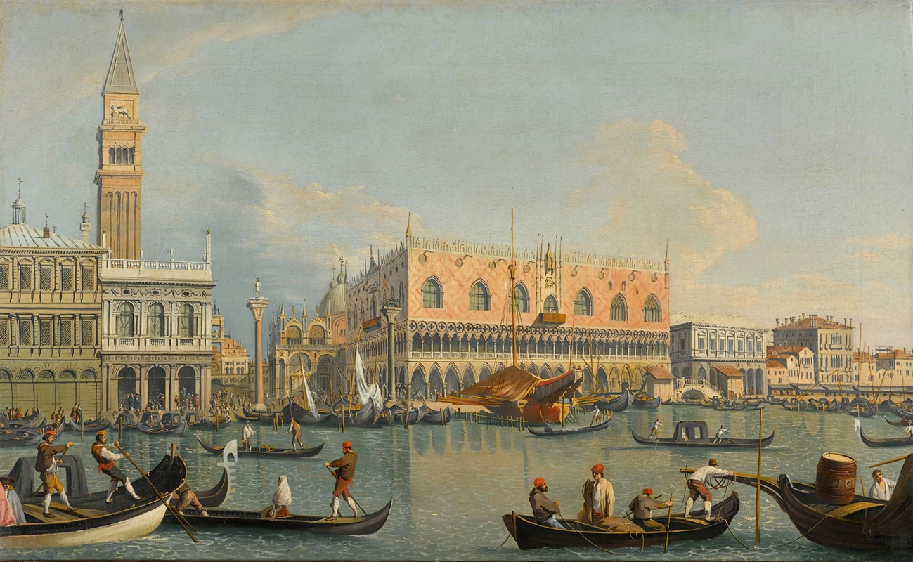 Manner of Canaletto - Venice, a view of the Molo from the Bacino di San Marco, with the Zecca and the Palazzo Ducale