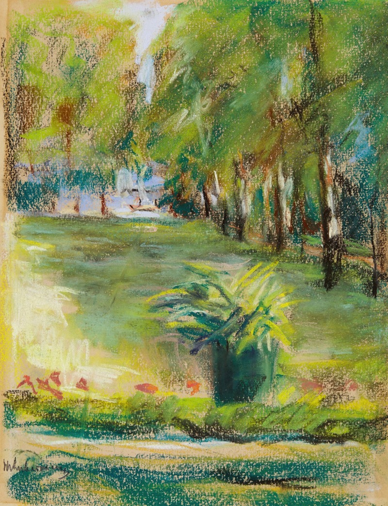 Max Liebermann - The Artist’s Garden Seen to the East from the Terrace with a View of the Birch Avenue and the Wannsee
