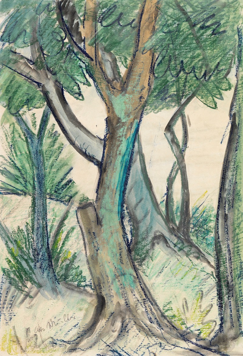 Otto Mueller - Landschaft mit Bäumen im Vordergrund