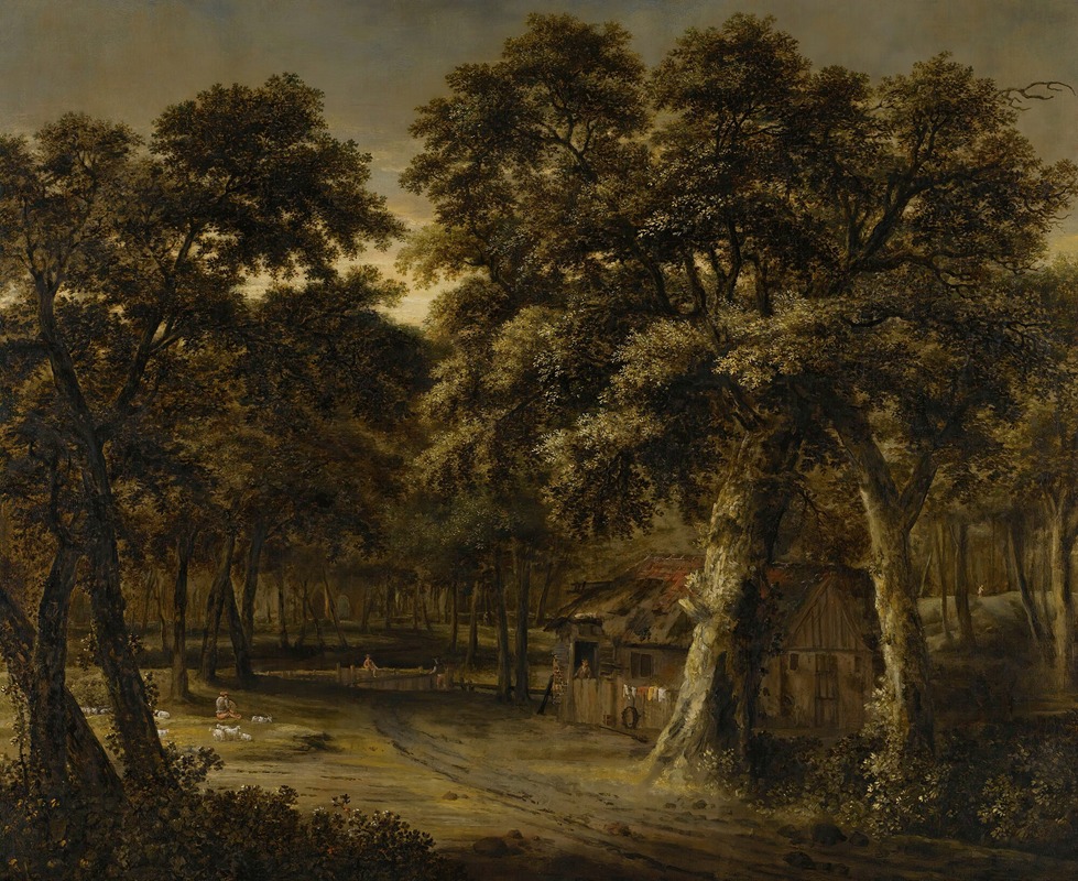 Philips Koninck - A Woodland Scene With A Cottage And Figures