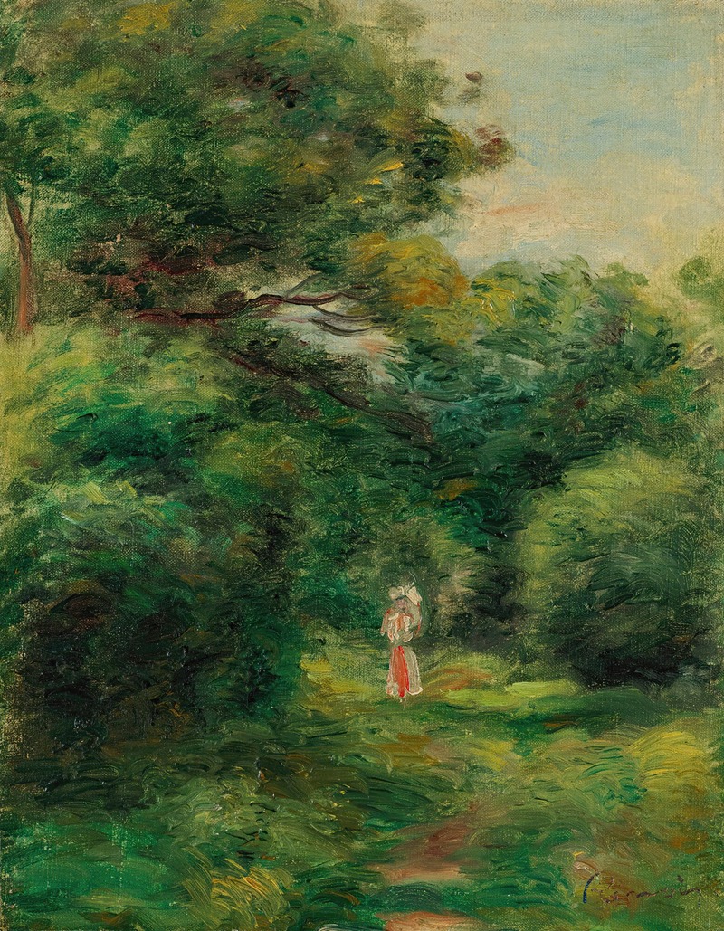 Allée Dans Un Bois, Femme Avec Enfant Dans Les Bras by Pierre-Auguste  Renoir - Artvee