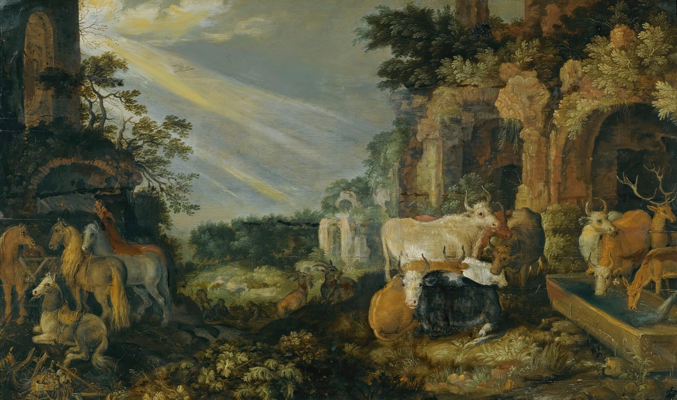 Roelant Savery - Paradise Landscape With Horses, Cows, Goats And Herders