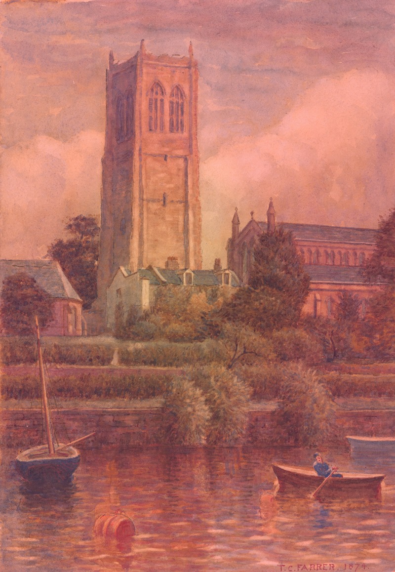 Thomas Charles Farrer - View of the Church of Saint John the Baptist, Chester, Cheshire, England, from the River Dee