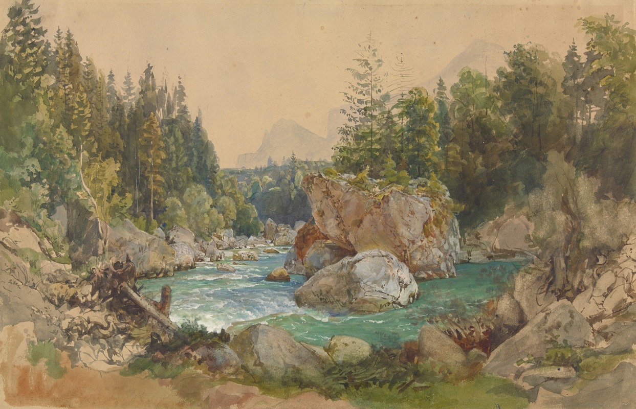 Thomas Ender - Wooded River Landscape in the Alps