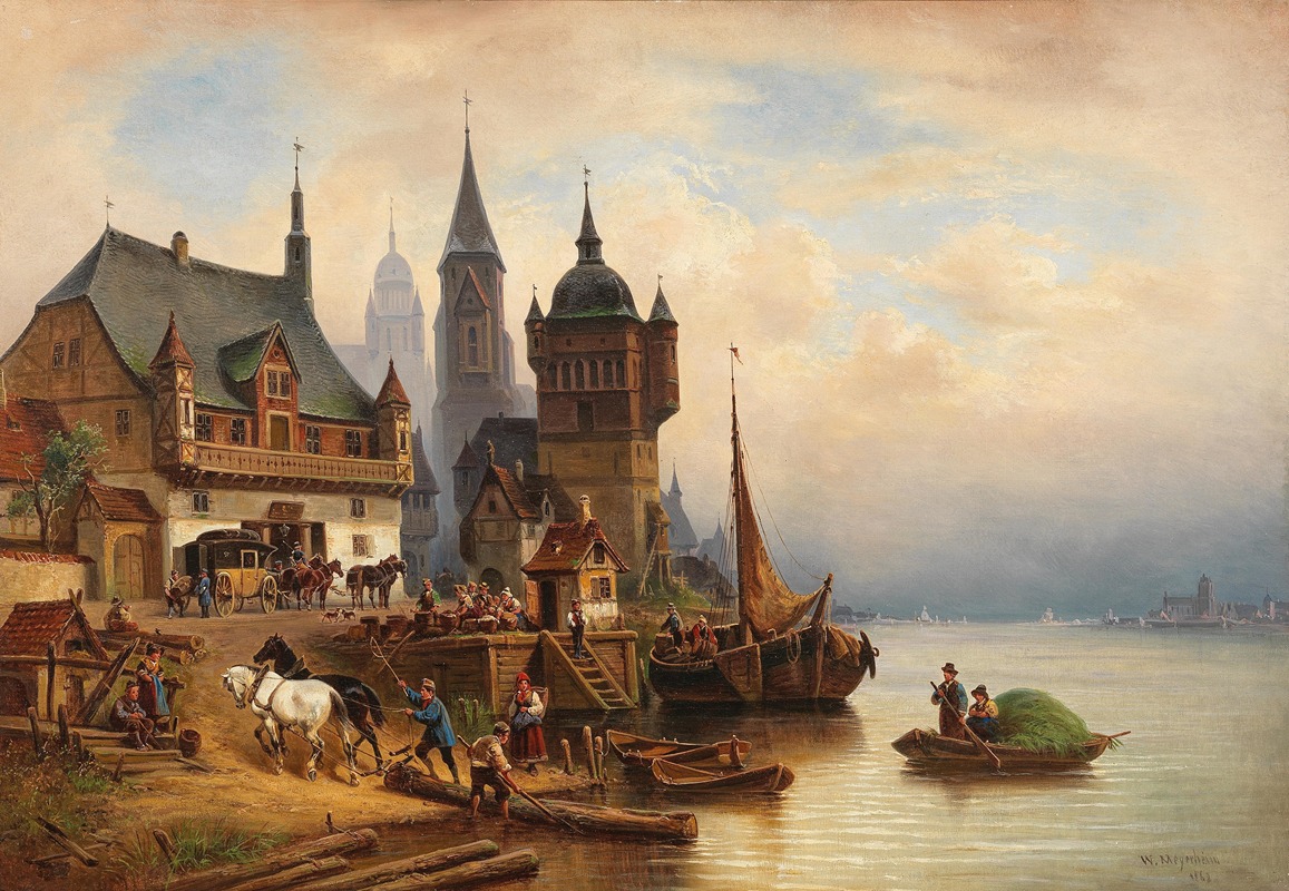 Wilhelm Alexander Meyerheim - Postkutsche im Pommerschen Hafen