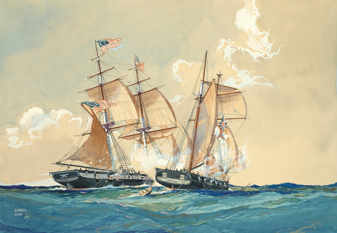 Worden Wood - Action between the U.S.S. Brig. Chasseur and British Schooner St. Lawrence, Feb. 26, 1815