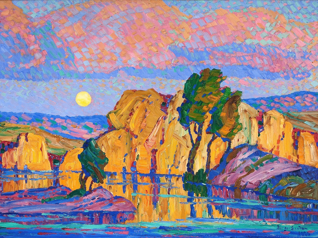 Birger Sandzén - Late Moon Rising (Wild Horse Creek)