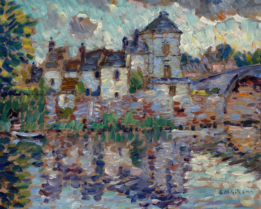 Clarence Montfort Gihon - Town Overlooking a Lake