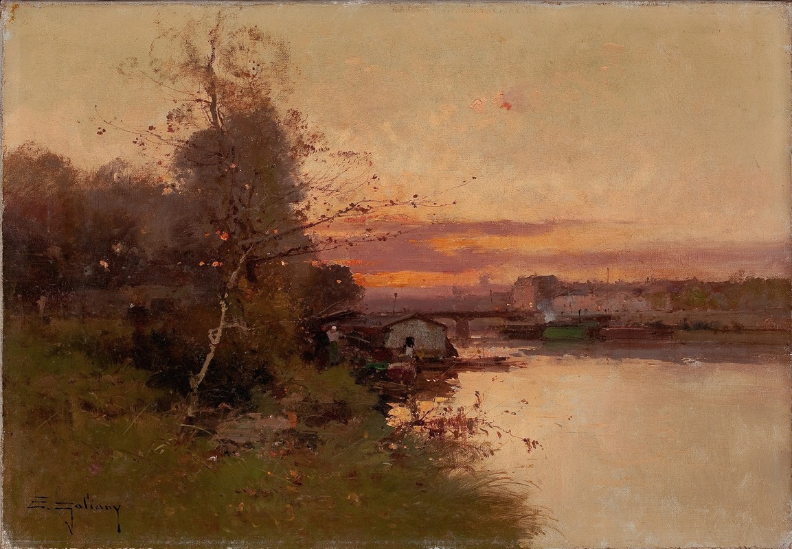 Eugène Galien-Laloue - River at Sunset