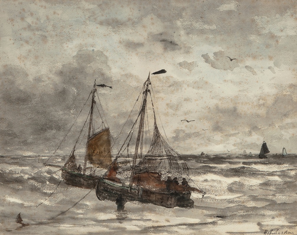 Hendrik Willem Mesdag - Fishing boats at anchor on a choppy sea