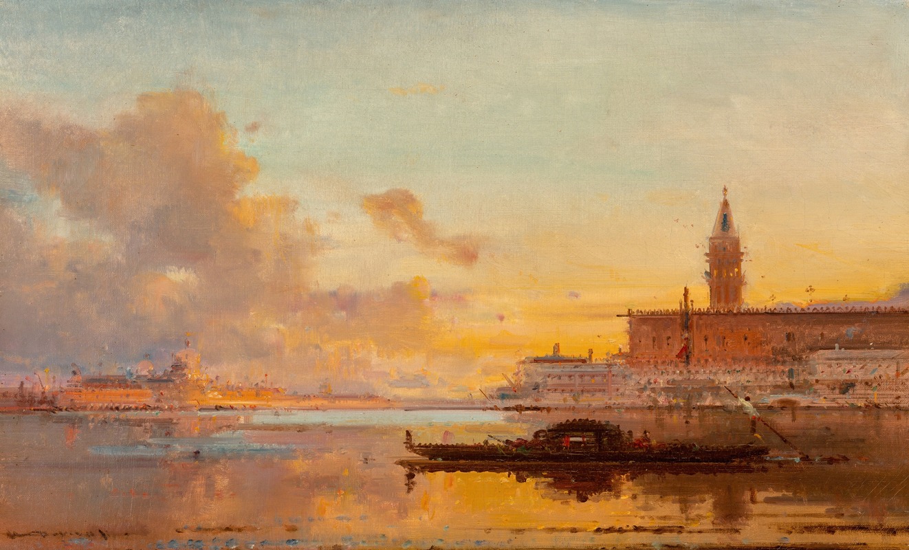 Henri Duvieux - A view of the Doge’s Palace at sunset