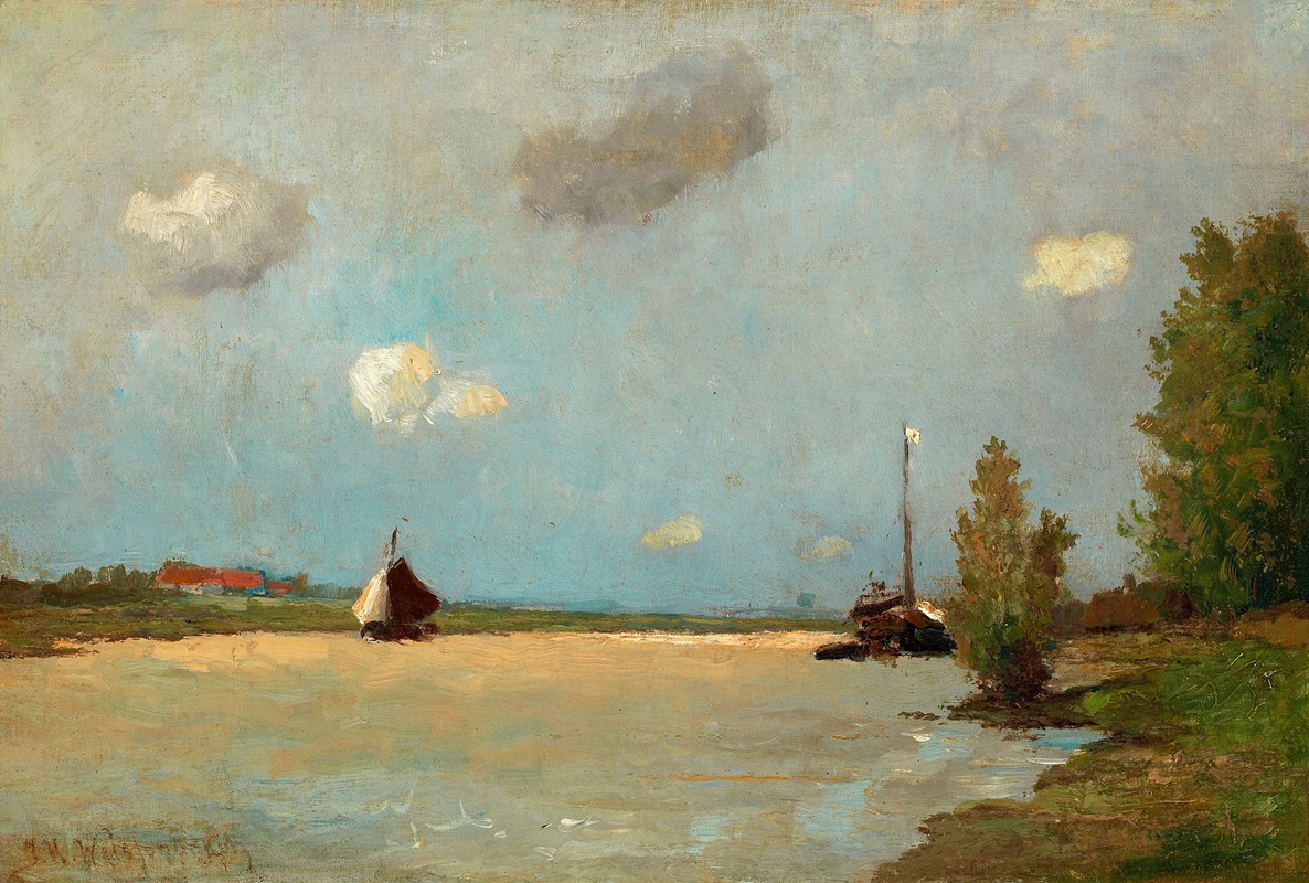 Johan Hendrik Weissenbruch - Dutch Landscape with Boats