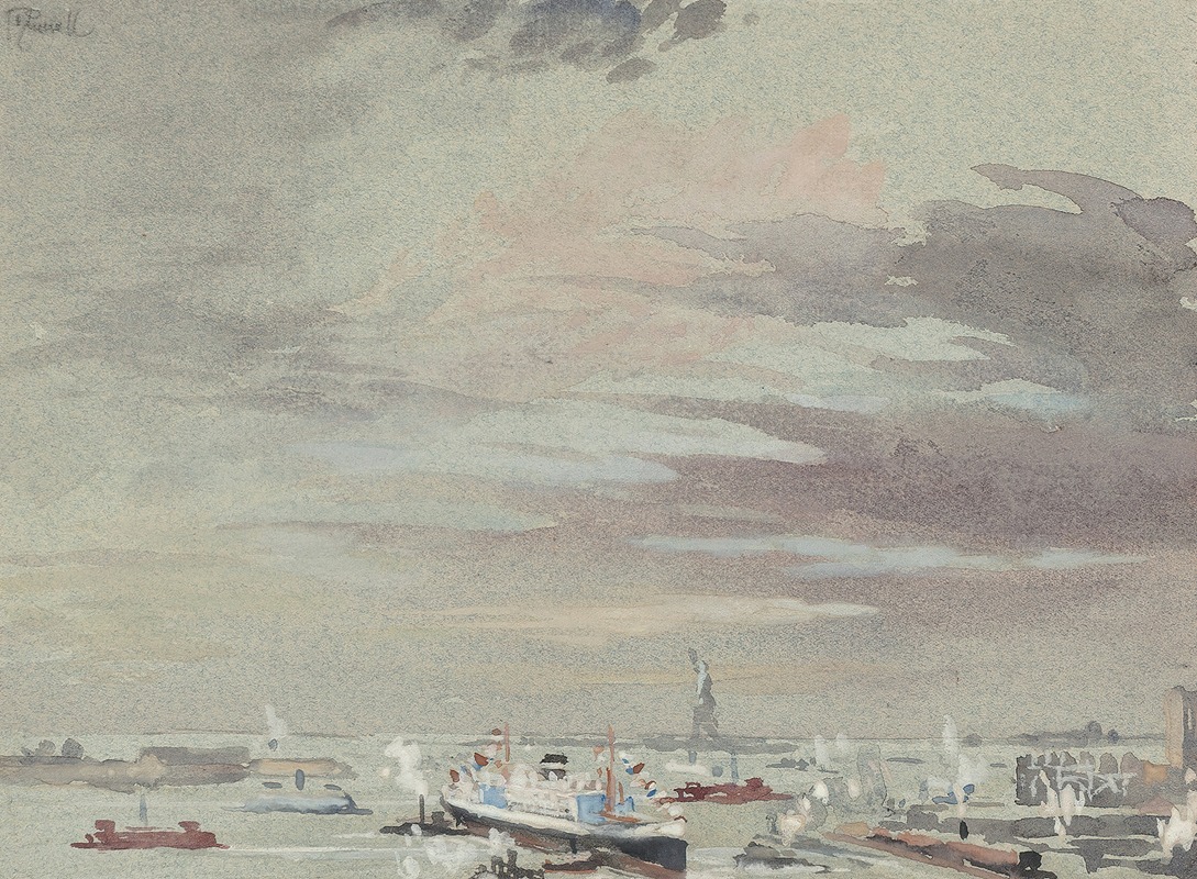 Joseph Pennell - The Harbor and the Statue of Liberty