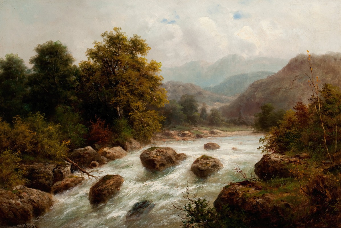 Julius Rose - Alpine Landscape with River
