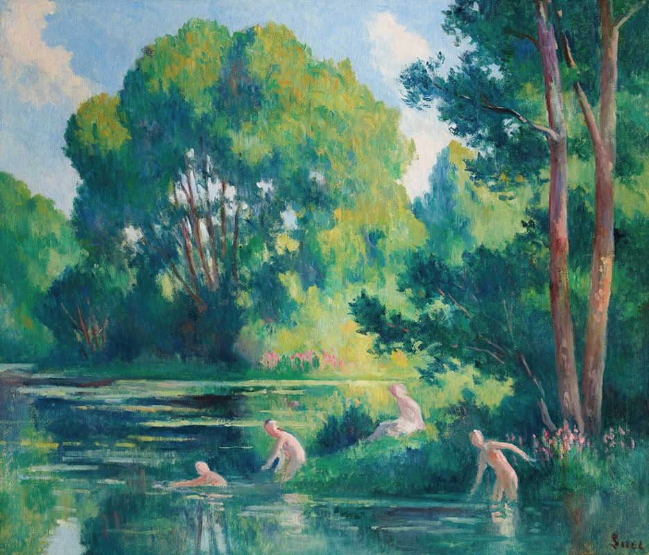 Maximilien Luce - Rolleboise, baignade dans le petit bras de la Seine