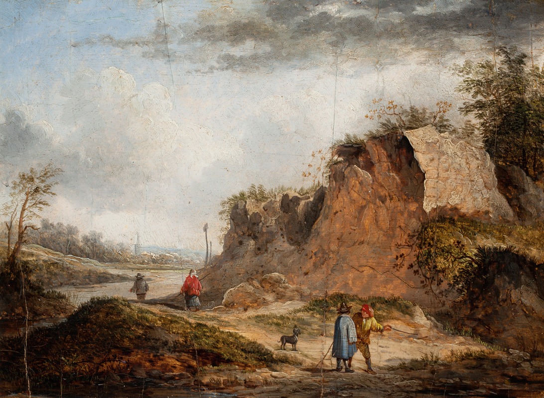 Thomas van Apshoven - Rocky Landscape with Travelers on a Path and Two Figures Conversing in the Foreground