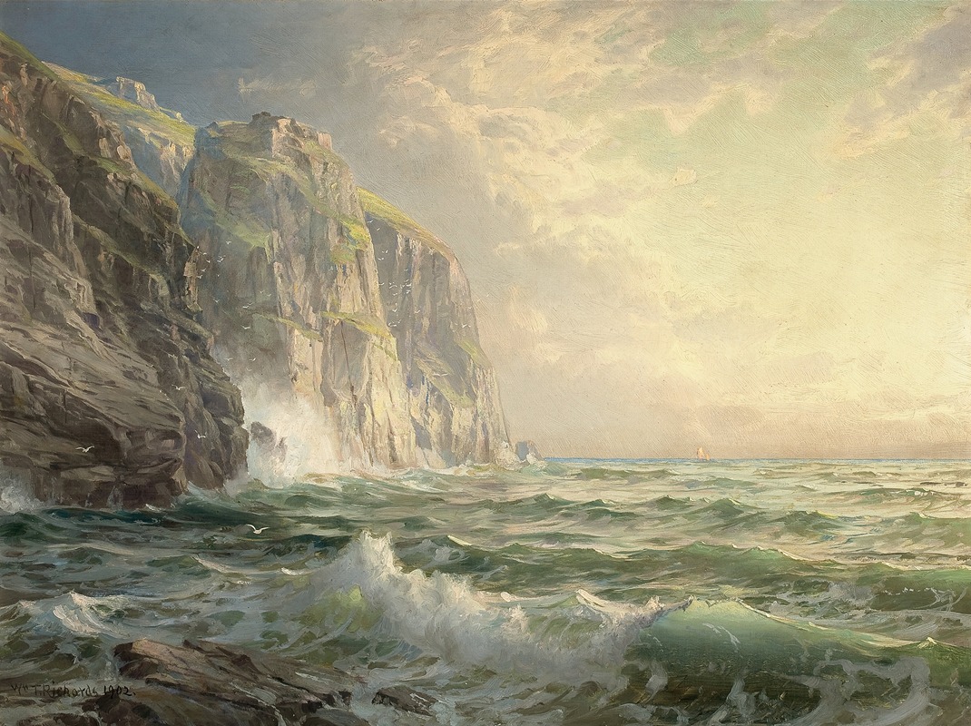 William Trost Richards - Rocky Cliff with Stormy Sea, Cornwall