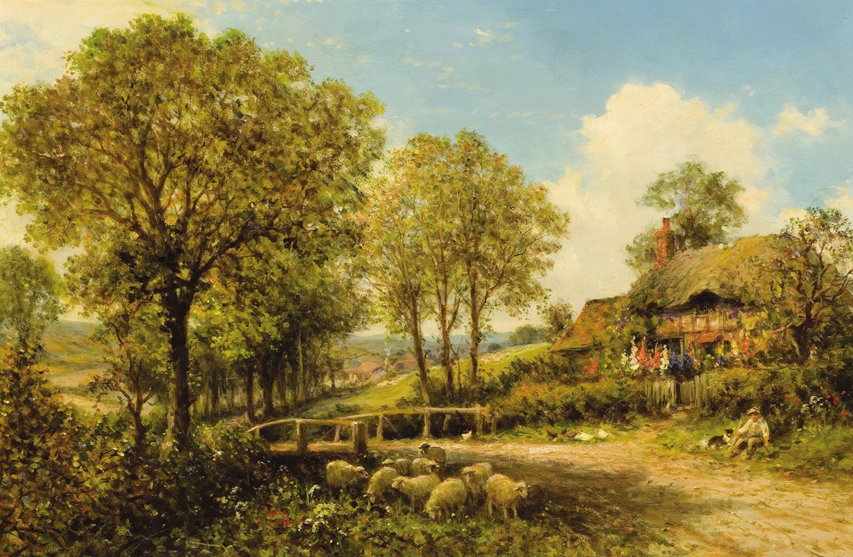 Benjamin Williams Leader - Spring Cottage with Shepherd and Flock