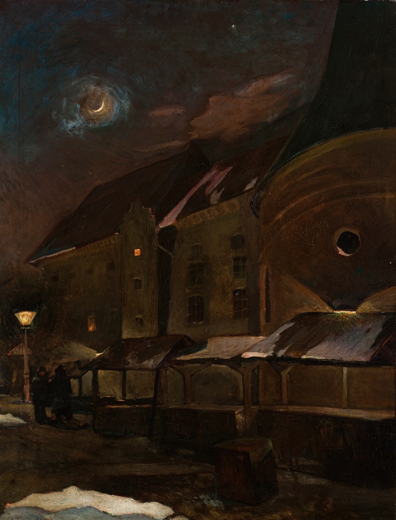 Henryk Szczygliński - Small Market Square in Krakow at Night