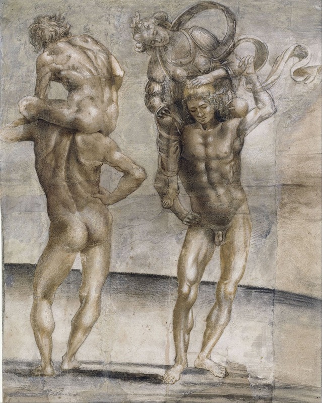 Luca Signorelli - Two nude youths carrying a young woman and a young man