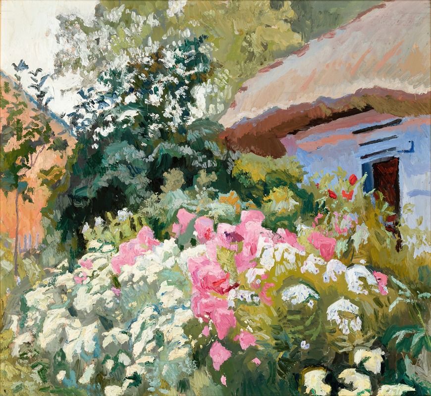 Stanisław Kamocki - Flowers in Front of the Cottage