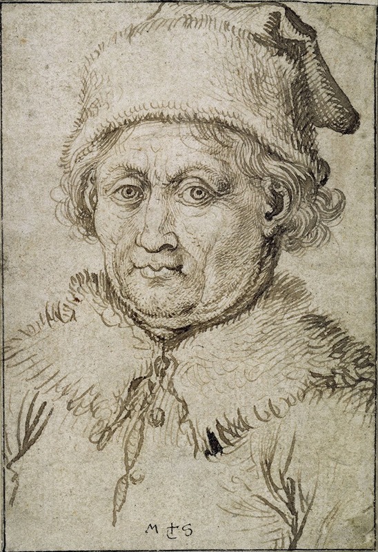 Martin Schongauer - Bust-length image of an old man with fur collar and hat