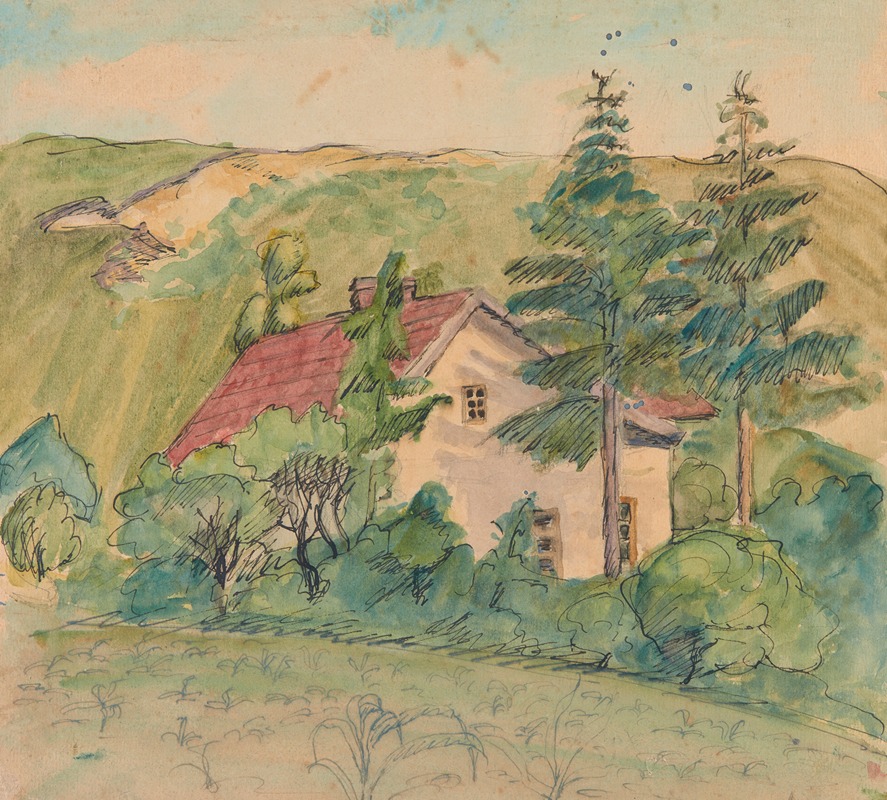 Sofija Paraszczuk - Dom wśród drzew na tle wzgórza