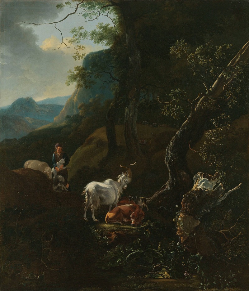 Adam Pynacker - A Sherpherdess with Animals in a Mountainous Landscape