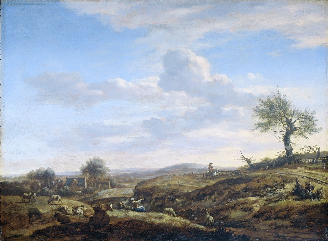Adriaen van de Velde - Hilly Landscape with a High Road