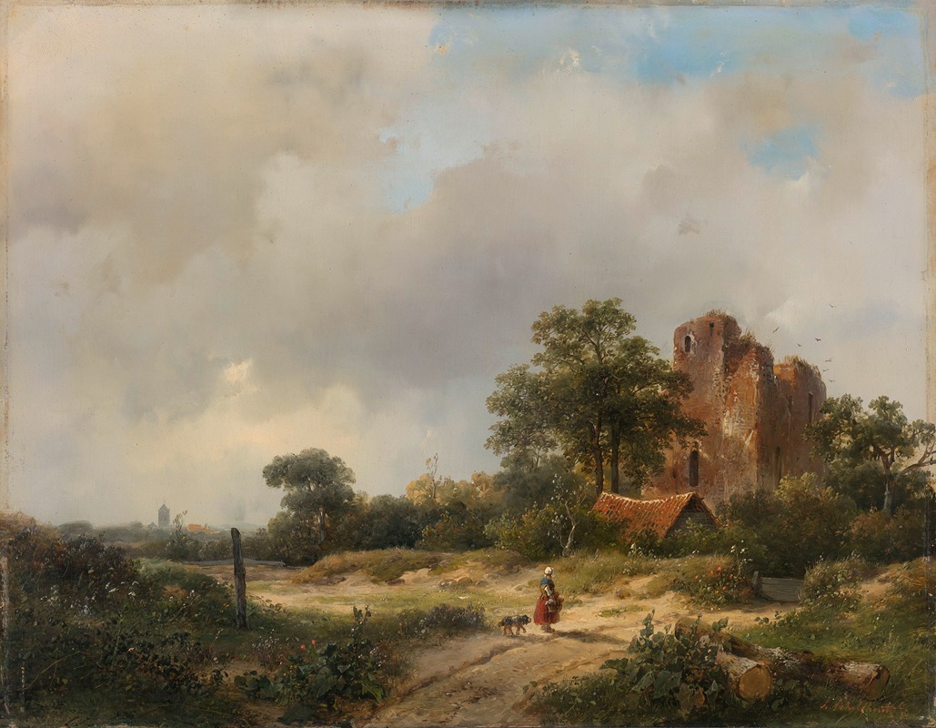 Andreas Schelfhout - Landscape with the Ruins of Brederode Castle in Santpoort